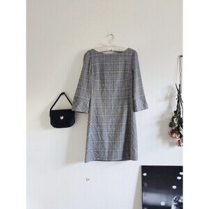 H&M Mini Dress Woman's S Gray Plaid 3/4 Sleeve Shift Fall Casual Minimalist